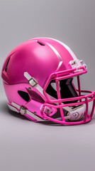 Fototapeta premium A pink American football helmet on display in support of Breast Cancer Awareness. AI generated