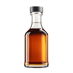 Elegant Glass Bottle with Amber Colored Liquid on White Background