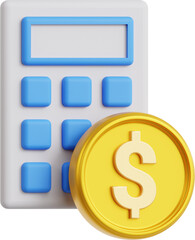3D icons Calculator with Coin, perfect for accounting and finance tools.
