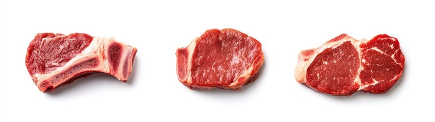 Fototapeta premium Raw Beef Steaks with Bones on a White Background