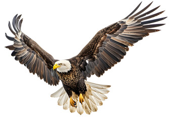 Naklejka premium Bald Eagle in flight isolated on a transparent background