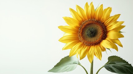 Naklejka premium Close up of a Single Sunflower on a White Background