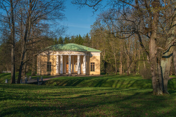 View of the Concert Hall pavilion in the Catherine Park of Tsarskoye Selo on a sunny spring day, Pushkin, St. Petersburg, Russia