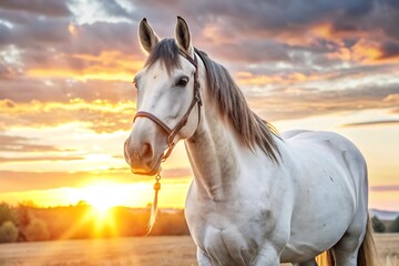 Fototapeta premium White Horse at Sunset.