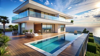 Fototapeta premium Modern house with infinity pool and sea view.