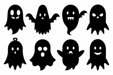 Halloween ghosts silhouette vector set, Collection of Halloween ghost silhouettes	