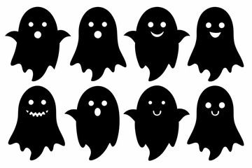Halloween ghosts silhouette vector set, Collection of Halloween ghost silhouettes	