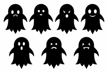 Halloween ghosts silhouette vector set, Collection of Halloween ghost silhouettes	