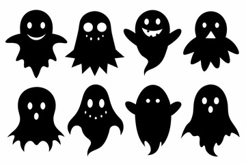 Halloween ghosts silhouette vector set, Collection of Halloween ghost silhouettes	