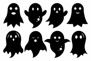 Halloween ghosts silhouette vector set, Collection of Halloween ghost silhouettes	
