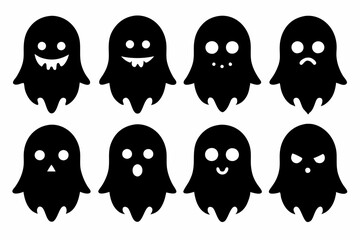 Halloween ghosts silhouette vector set, Collection of Halloween ghost silhouettes	