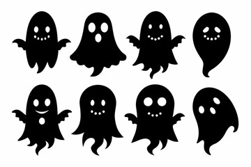 Halloween ghosts silhouette vector set, Collection of Halloween ghost silhouettes	