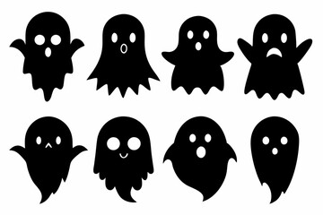 Halloween ghosts silhouette vector set, Collection of Halloween ghost silhouettes	