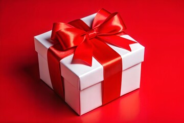 Obraz premium red gift box with ribbon