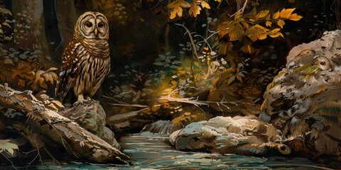 Owl resting by a waterway