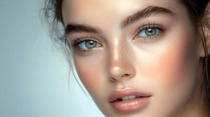 Fototapeta premium A close-up portrait of a woman with striking features and clear skin.