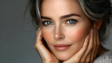 Obraz premium A close-up portrait of a woman with striking features and soft lighting.