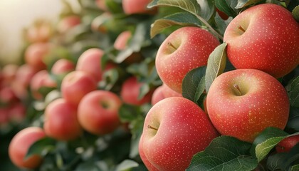 Obraz premium Organic apple orchard, trees full of ripe apples, 3D illustration