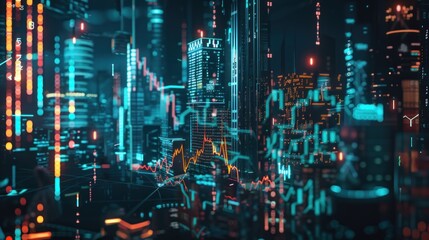 Fototapeta premium Cityscape with digital data overlay