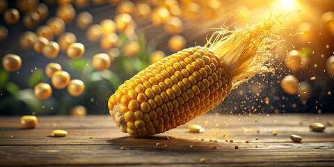 Falling corn ball in full depth of field