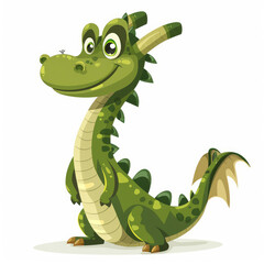 Fototapeta premium A cartoon of a dragon with a green head isolated white background,2d flat vector 