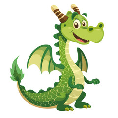 Fototapeta premium A cartoon of a dragon with a green head isolated white background,2d flat vector 