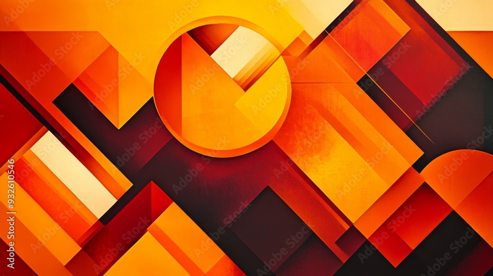 Poster detailed shot of an abstract background featuring bold geometric shapes and gradients in warm tones,
