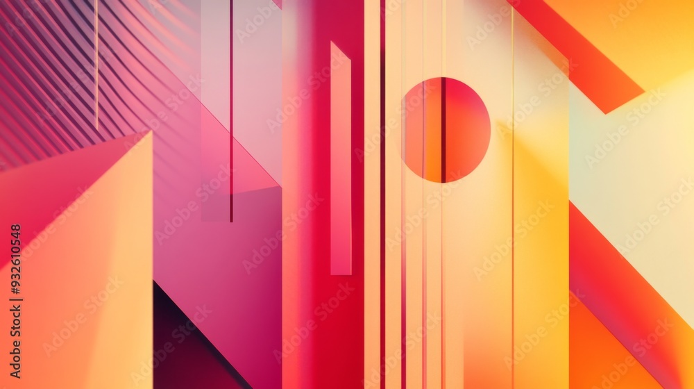 Poster detailed shot of an abstract background featuring bold geometric shapes and gradients in warm tones,