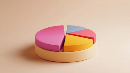 Obraz premium Detailed view of a 3D pie chart with segment labels and percentage values, set against a neutral backdrop to highlight the chart's design and data accuracy.