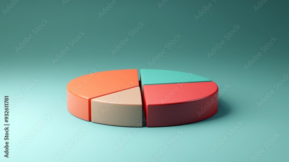 Poster Detailed view of a 3D pie chart with segment labels and percentage values, set against a neutral backdrop to highlight the chart's design and data accuracy.