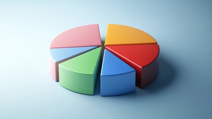 Obraz premium Detailed view of a 3D pie chart with segment labels and percentage values, set against a neutral backdrop to highlight the chart's design and data accuracy.