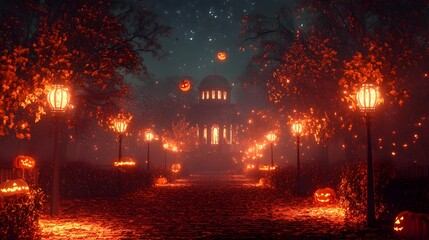 Fototapeta premium Haunting Halloween Art Deco Architectural Abstraction with Ghostly Supernatural Vibes