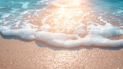 background for summer vacation concept Nature of the beach and sea summer with sunlight sandy beach The sparkling sea water contrasts with the blue sky : Generative AI