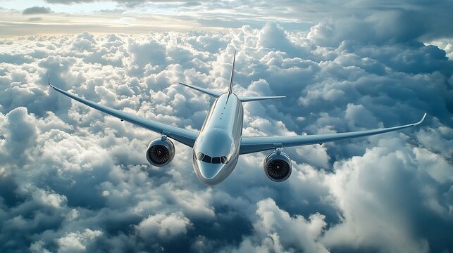 White passenger airplane flying in the sky amazing clouds in the background  Travel by air transport High quality photo : Generative AI