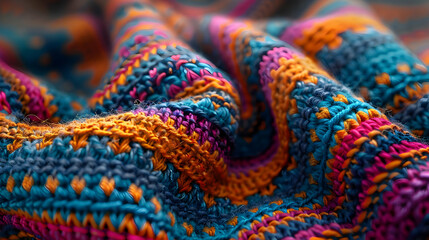 Colorful Knitted Fabric Texture Macro Illustration