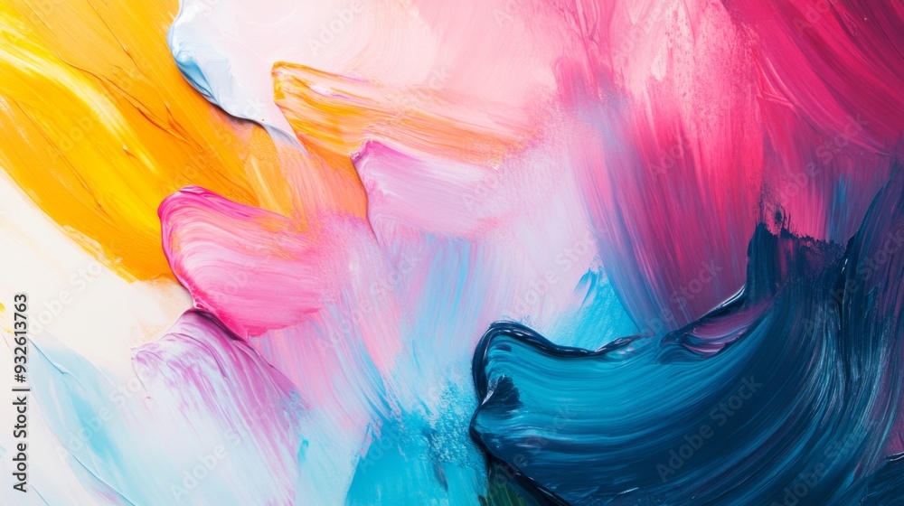 Poster detailed view of an abstract background with a mix of vibrant colors and fluid brushstrokes, capturi