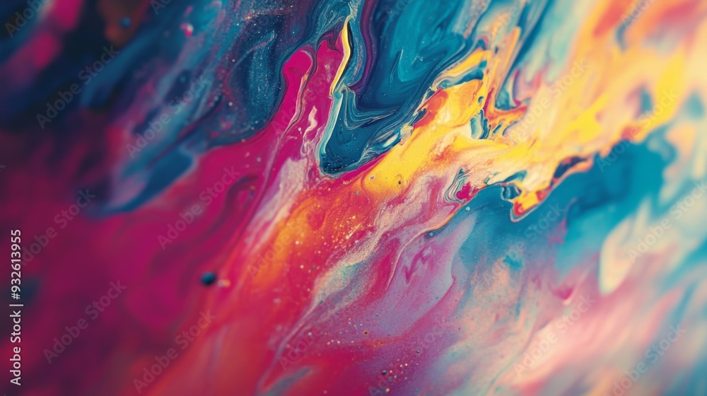 Poster Detailed view of an abstract background with a mix of vibrant colors and fluid brushstrokes, capturing an artistic and dynamic visual movement.
