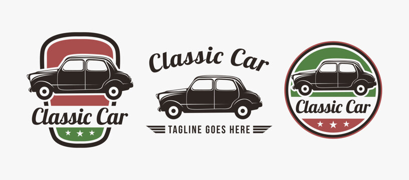 Set of Vintage retro emblem classic car logo on white background