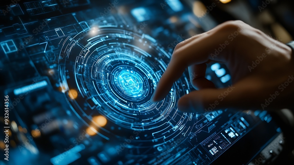 Poster Cyber security and data protection on internet Person touching virtual shield secure access encrypted connection Password protected system and storage Cybersecurity technology : Generative AI