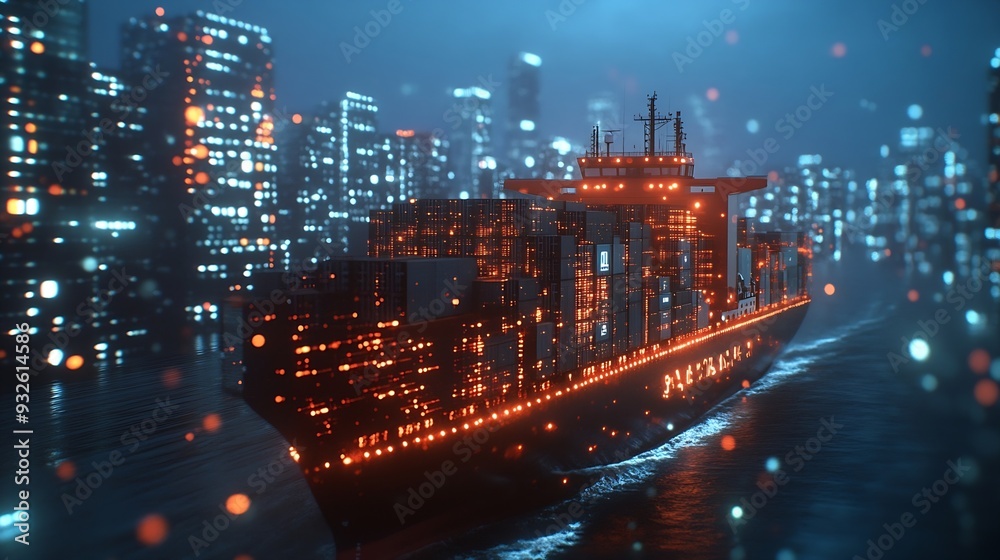 Poster Artificial intelligence container Ship wtih Earth Data science and big data technology for transportation logistics shipping tracker transportation computing analysing : Generative AI