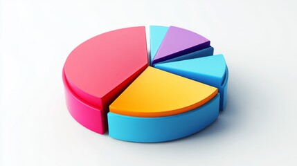 Obraz premium High-definition image of a 3D pie chart on a transparent background, featuring multi-colored segments and shadows to enhance depth and clarity.