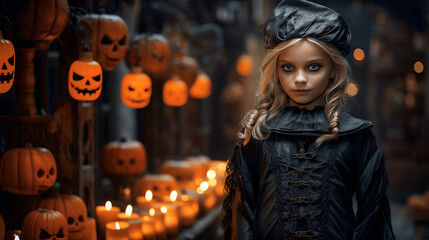 Fototapeta premium halloween witch with pumpkin