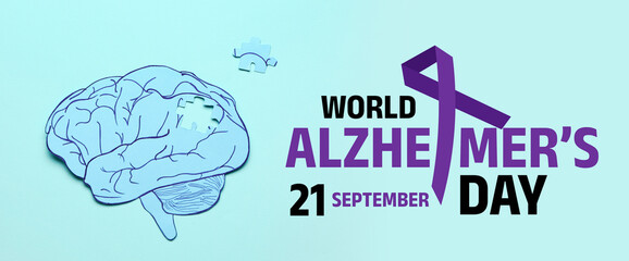 Human brain and lost piece on color background. Concept of dementia