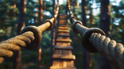 Rope obstacle track high in the trees a rope course in an adventure park in a pine forest climbing track in adventure park : Generative AI