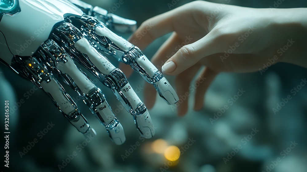 Aufkleber Chat with AI or Artificial Intelligence technology Man touching chatting virtual with an intelligent artificial intelligence asks for answers he wants Smart assistant futuristic Chatbo : Generative AI