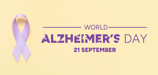 Lilac ribbon on color background. Cancer awareness concept