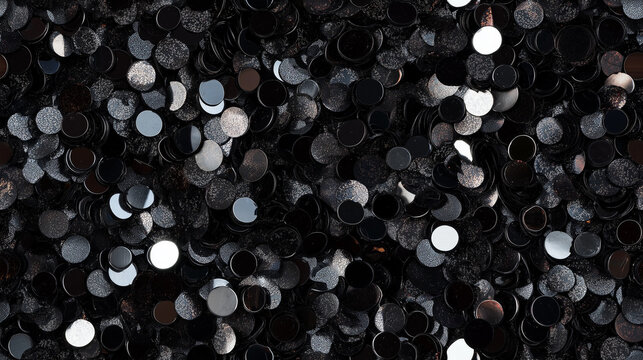 glistening charcoal sequin texture with scattered silver and black accents