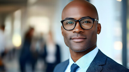 A confident professional man in a suit and glasses poses for a portrait.
