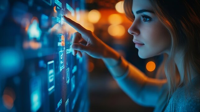 Woman touching a continuing education concept on a touch screen with her finger : Generative AI