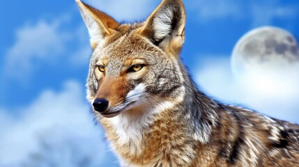 Obraz premium Wildlife scene of a jackal in the desert under the moonlight